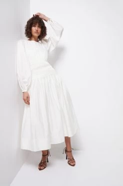 Tidal Tucked Midi Dress 9 Tidal Tucked Midi Dress -Aje S7 22AW5353 IVORY TidalTuckedMidiDress 22323 Aje 0162 Detailshot