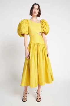 Chateau Cut Out Midi Dress 10 Chateau Cut Out Midi Dress -Aje S7 22SS5453 SUNSHOWERYELLOWChateauCutOutMidiDress 22508 Aje 0290