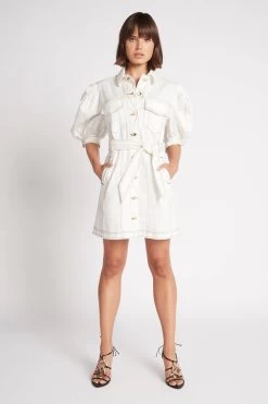 Tori Denim Stitch Mini Dress -Aje S76 22SS5426 ToriDenimMiniDress WHITE TAN 22052 Aje D1 0618