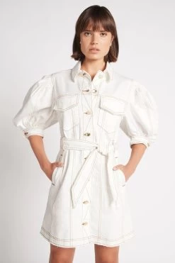 Tori Denim Stitch Mini Dress -Aje S76 22SS5426 ToriDenimMiniDress WHITE TAN 22052 Aje D1 0628