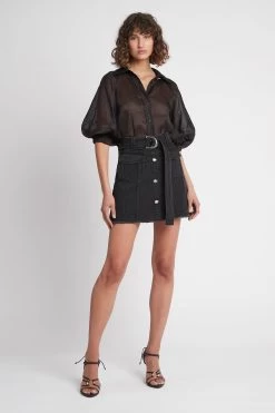 Arlow Denim Mini Skirt -Aje S8 19AJ4070 Arlow Denim Mini Skirt Black 21768 Aje D3 0198 fullshot