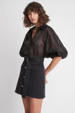 Arlow Denim Mini Skirt -Aje S8 19AJ4070 Arlow Denim Mini Skirt Black 21768 Aje D3 0214