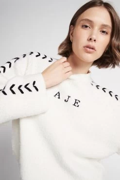 Delphine Logo Knit Jumper -Aje S81 22AW1608 IVORY BLACK DelphineLogoKnitJumper 22273 Aje 0470 detailshot
