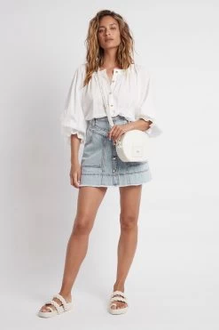 Belmond Button Denim Mini Skirt -Aje S82 21RE4032 Belmond Button Denim Mini Skirt Blue Wash 21748 Aje 51956 fullshot