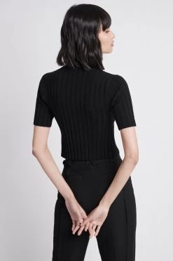 Intuition Knit Mid Sleeve Top -Aje S83 22SU1554 PhantomKnitShortSleeveTop BLACK 21659 Aje 2626