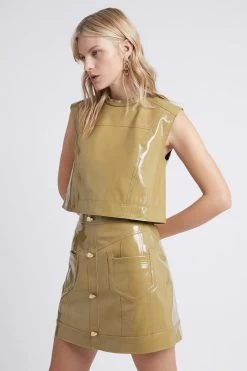Promenade Leather Shell Top 10 Promenade Leather Shell Top -Aje S95 21RE1335FW PromenadeLeatherShellTop Olive 21365 Aje 0415